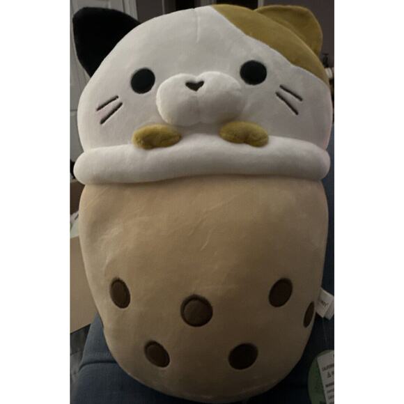 Takashoji Other - RARE Takashoji 16” Calico Cat On Boba Milk Tea Round 1 Arcade Japanese Plush NWT